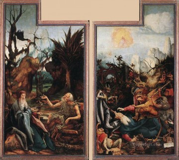 マティアス・グリューネヴァルト Painting - 聖アントニウスの聖パウロ訪問と聖アントニウスの誘惑 ルネサンス マティアス・グリューネヴァルト